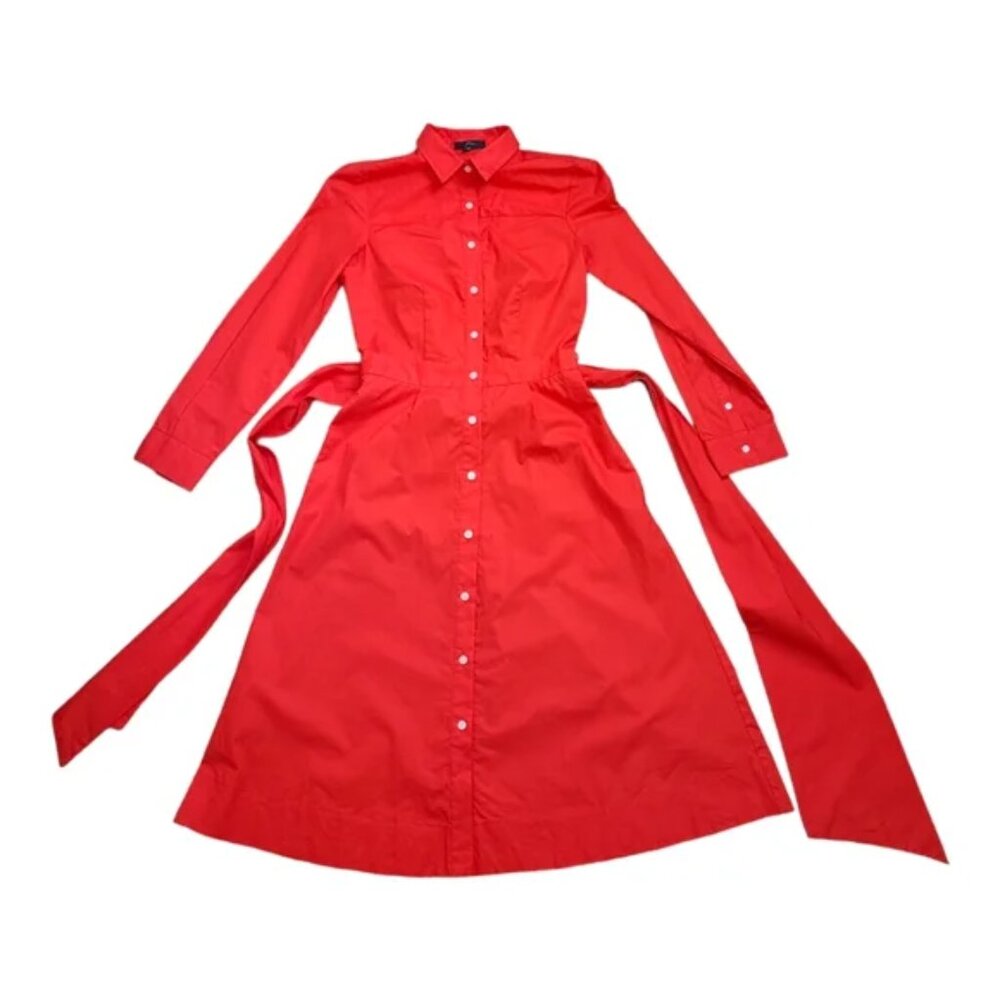 J Crew Red Poplin Tie Button Down Shirt Dress Size 00P